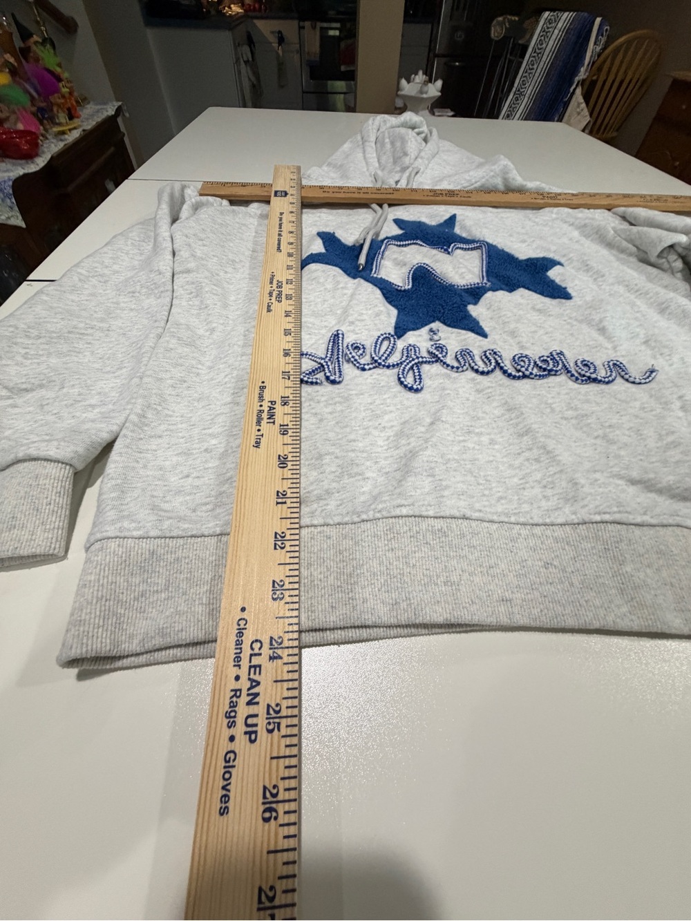 Light Gray Women's Hoodie with Blue Star Appliquéi
